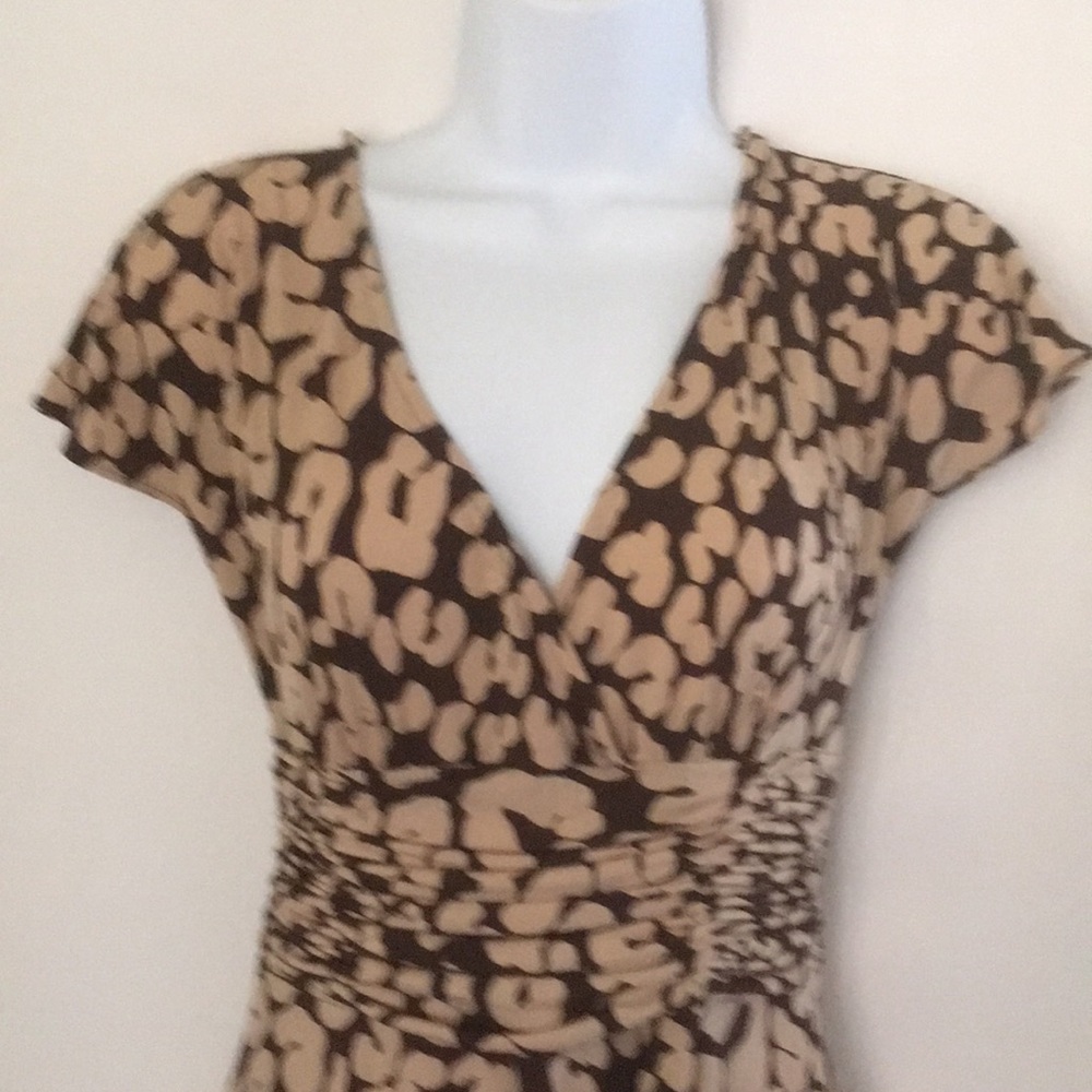 NWOT Chadwicks Cream and Brown Leopard Print Dress Petite